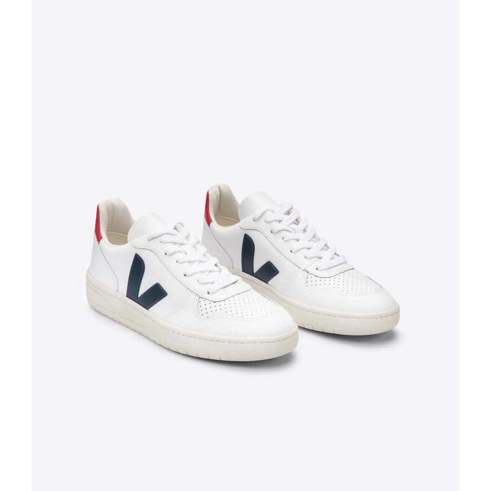 Veja V-10 LEATHER Men's Sneakers White/Red | NZ 338DFM